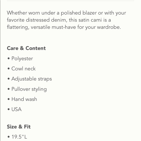 Anthropologie Satin Cowl Neck Cami - Picture 2 of 6